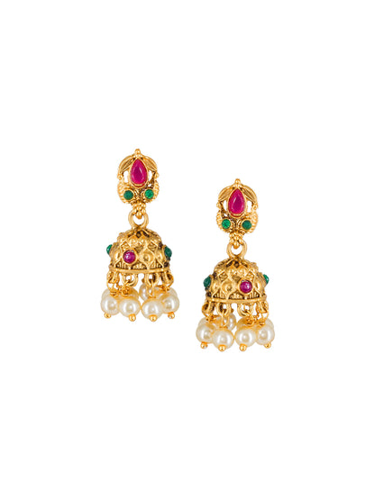 Antique Artificial Stones & Beads Temple Jewellery Set