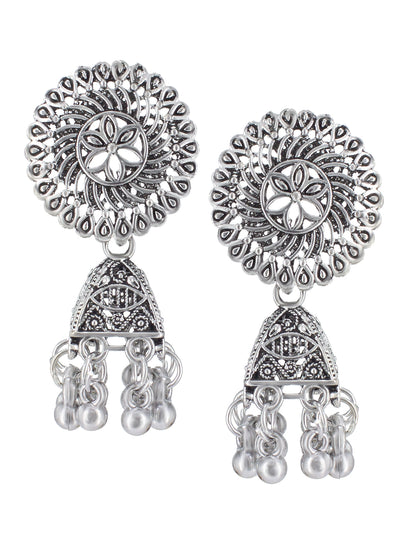 Oxidized Floral Jhumka Earrings