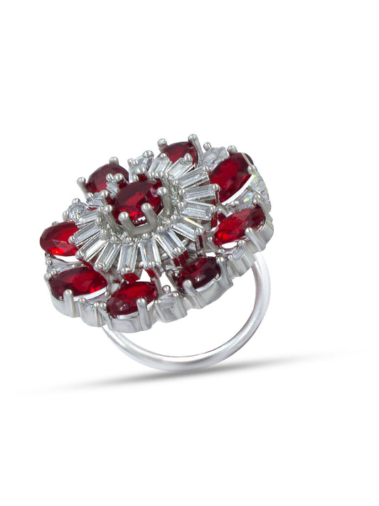 Red Floral AD Adjustable Ring