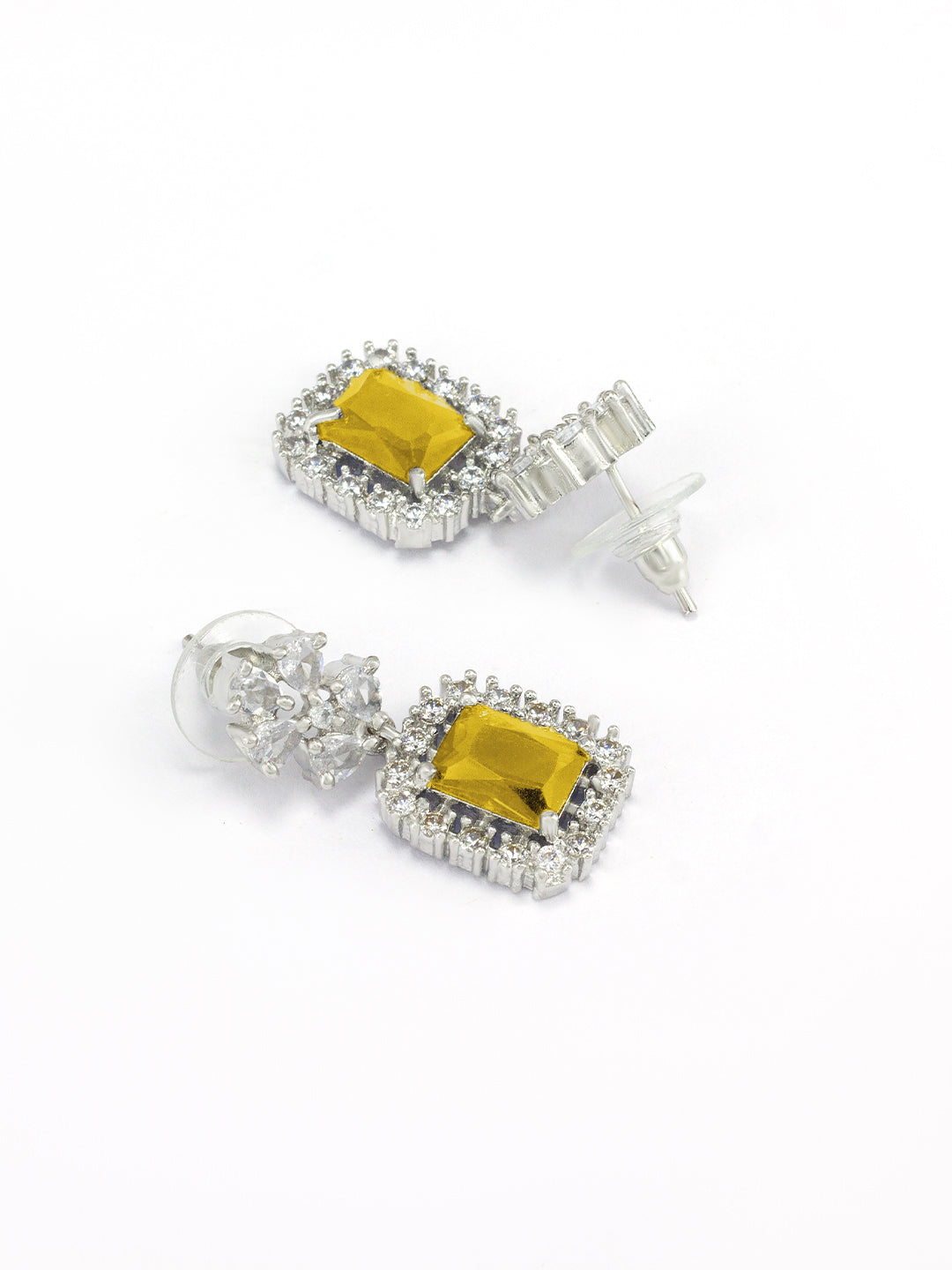 Rhodium-Plated Yellow American Diamond Studded Jewellery Set