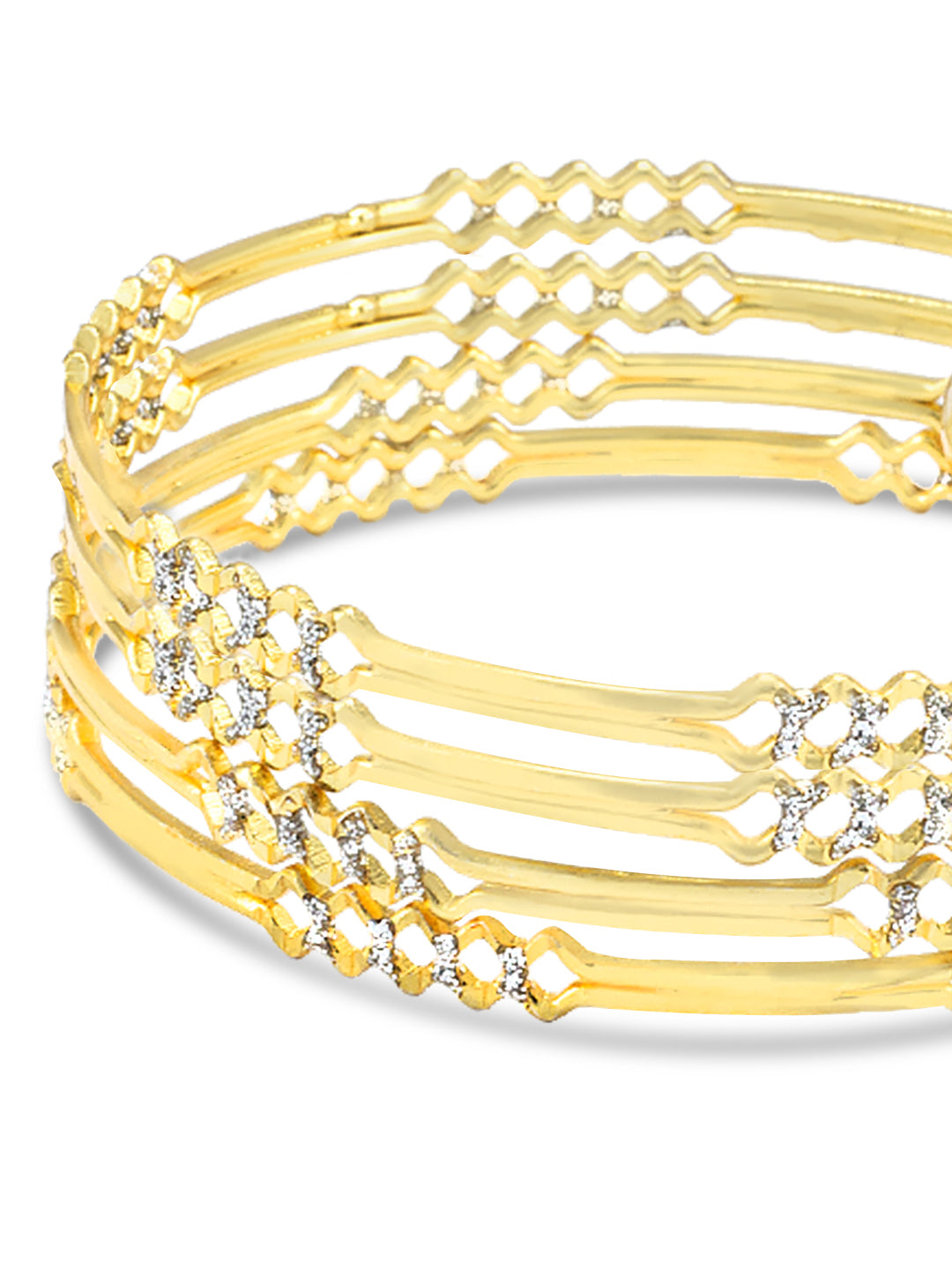 Set Of 4 Brass Stone Studded Anti-Tarnish Bangles