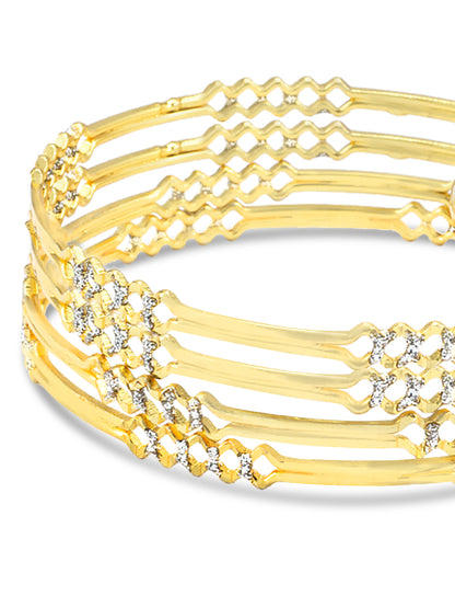 Set Of 4 Brass Stone Studded Anti-Tarnish Bangles