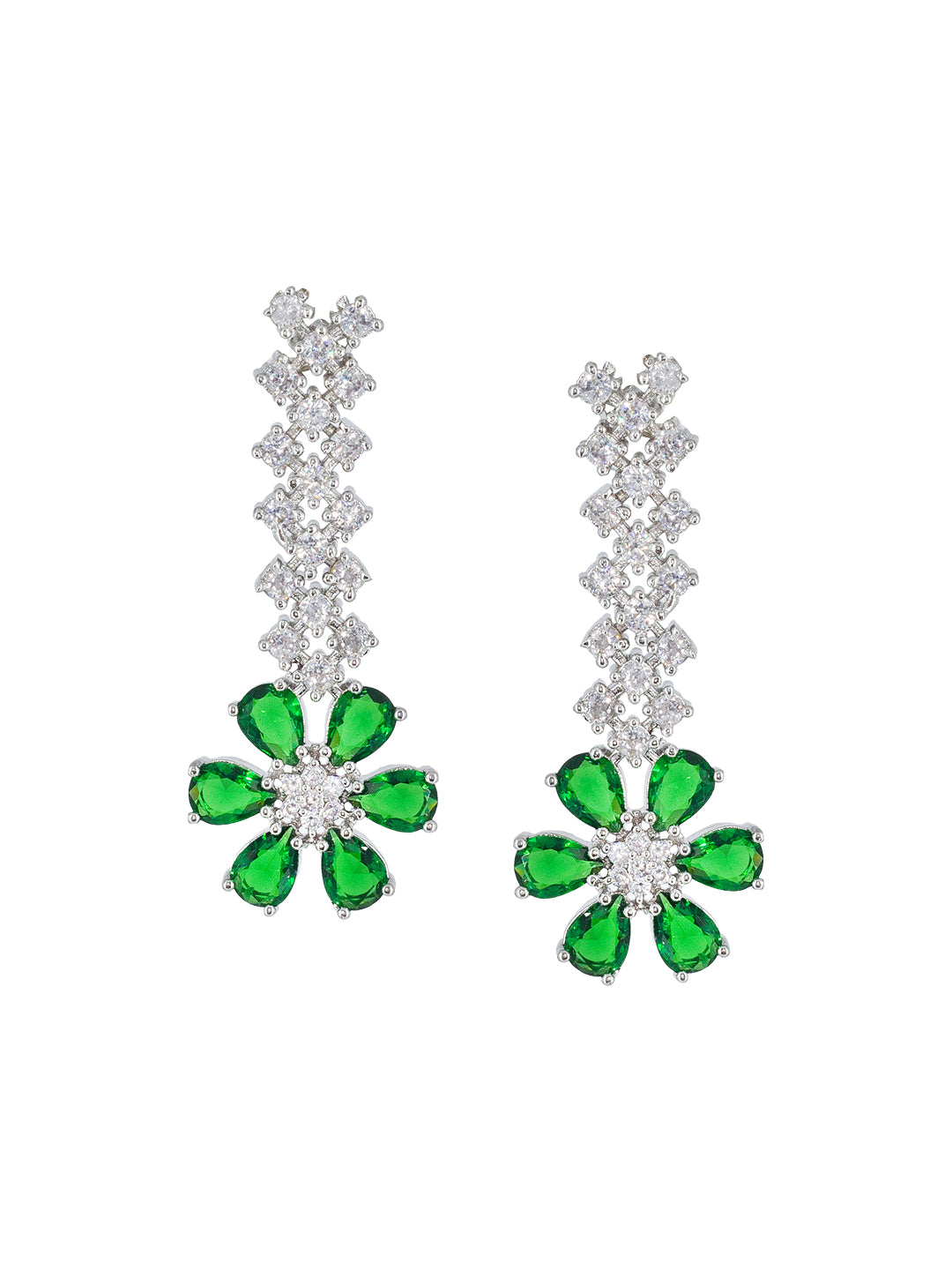 Green 2 Layer AD Studded Floral Jewellery Set