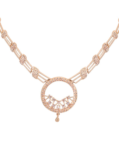 Rose Gold Plated American Diamond Circular Jewellery Set