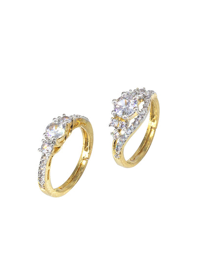 Set Of Two Gold Plated American Diamond Adjustable Finger Rings