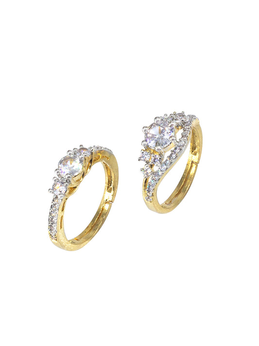 Set Of Two Gold Plated American Diamond Adjustable Finger Rings