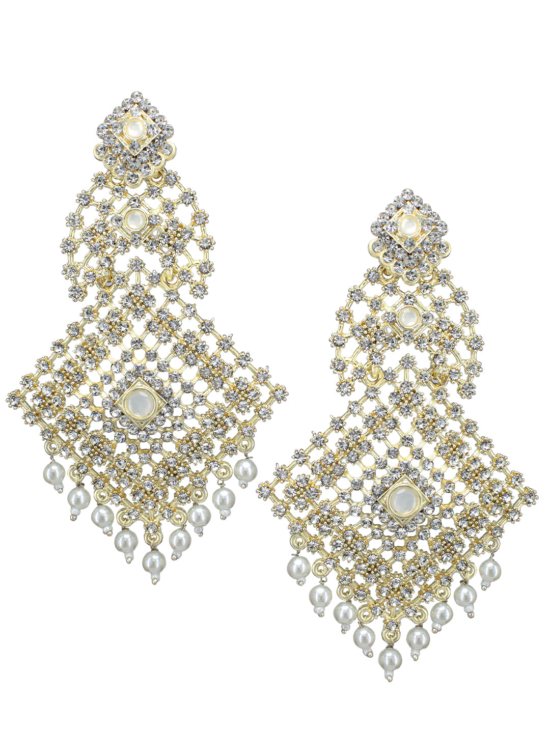 Gold Plated CZ & Beads Studded Earring With Maang Tikka