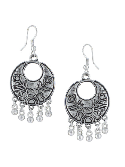 Oxidized Floral Drop Earrings