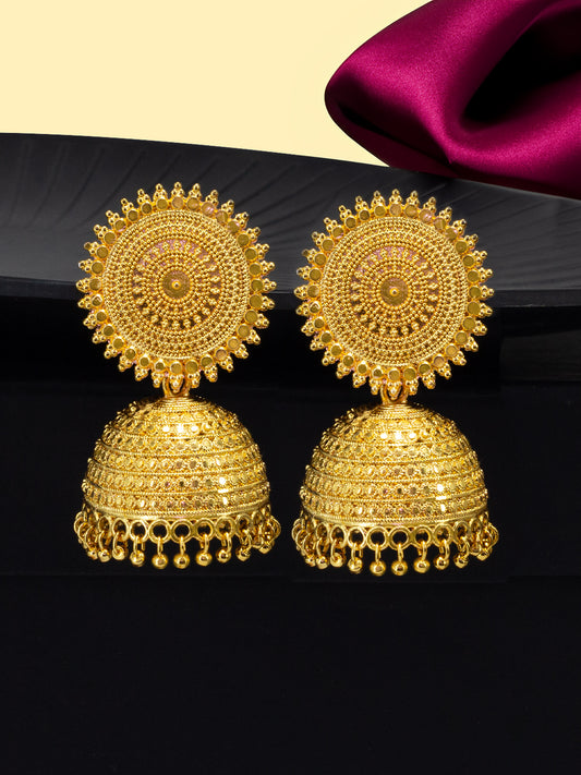 Gold Plated Sun Floral Jhumka Earrings