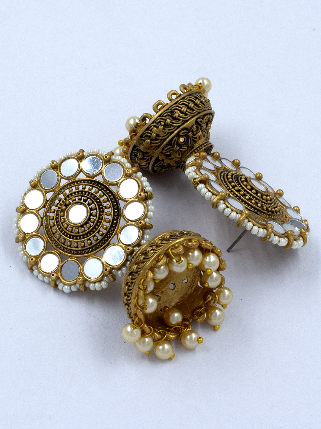 Floral Stone & Mirror Jhumka Earrings