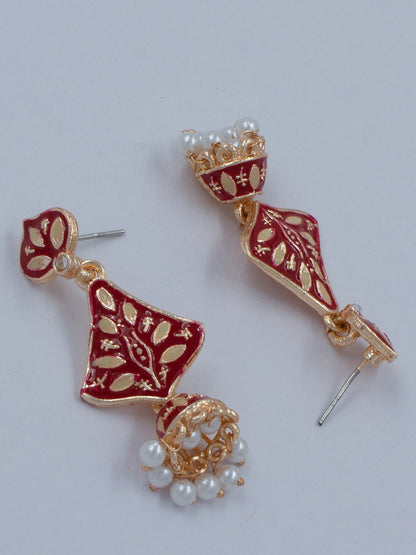 Red Beads Drop Jhumka Earrings