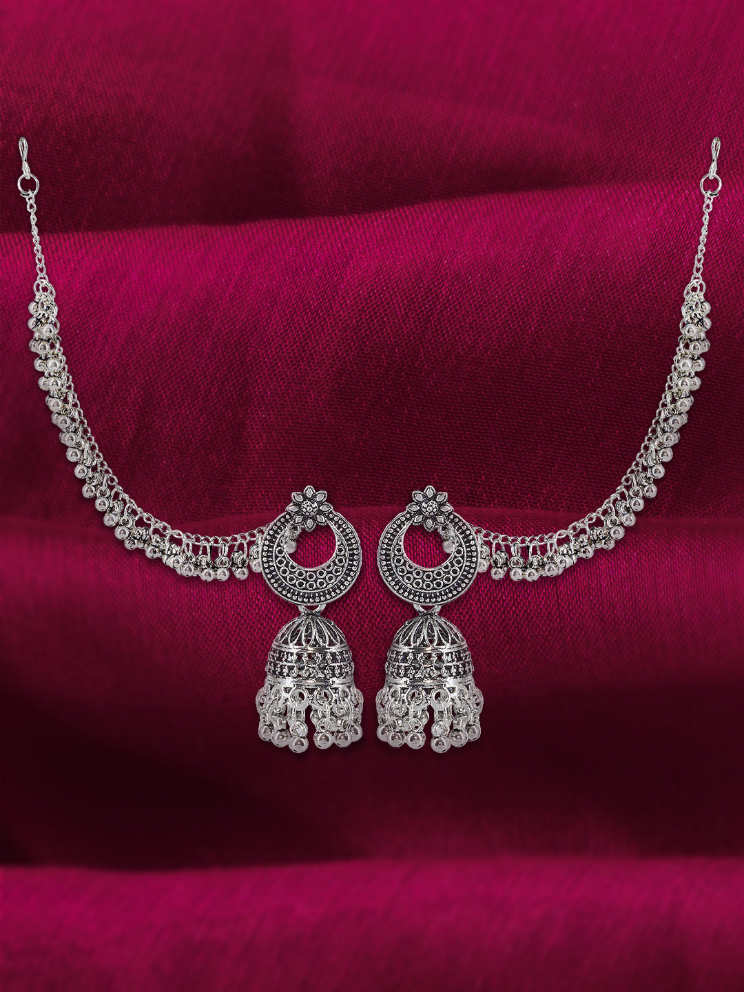 Floral Chandbali Jhumka Earrings With Chain