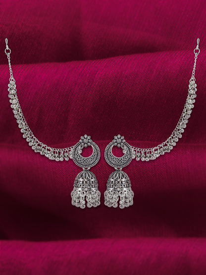 Floral Chandbali Jhumka Earrings With Chain