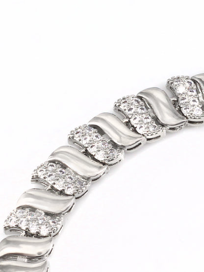 Stainless Steel Anti Tarnish American Diamond Link Chain Bracelet