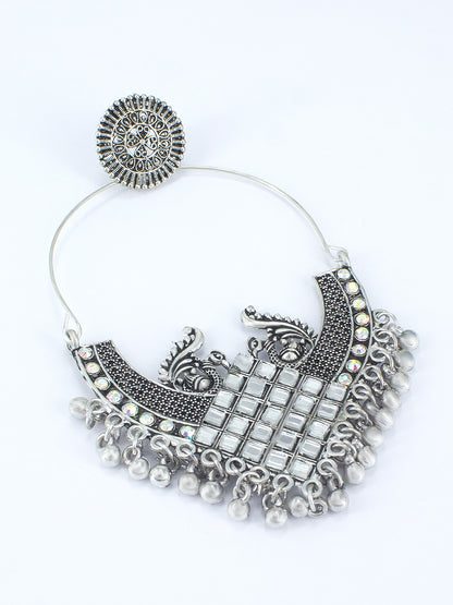 Oxidized Floral Peacock Chandbaali Earrings