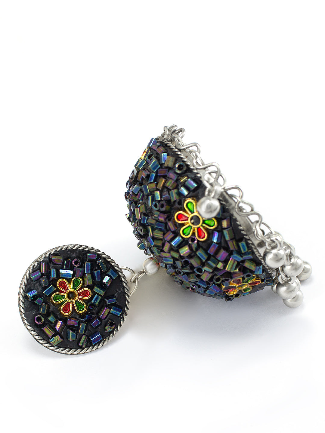 Blue Beads Drop Jhumka Earrings