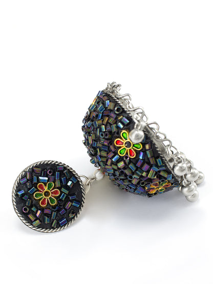 Blue Beads Drop Jhumka Earrings