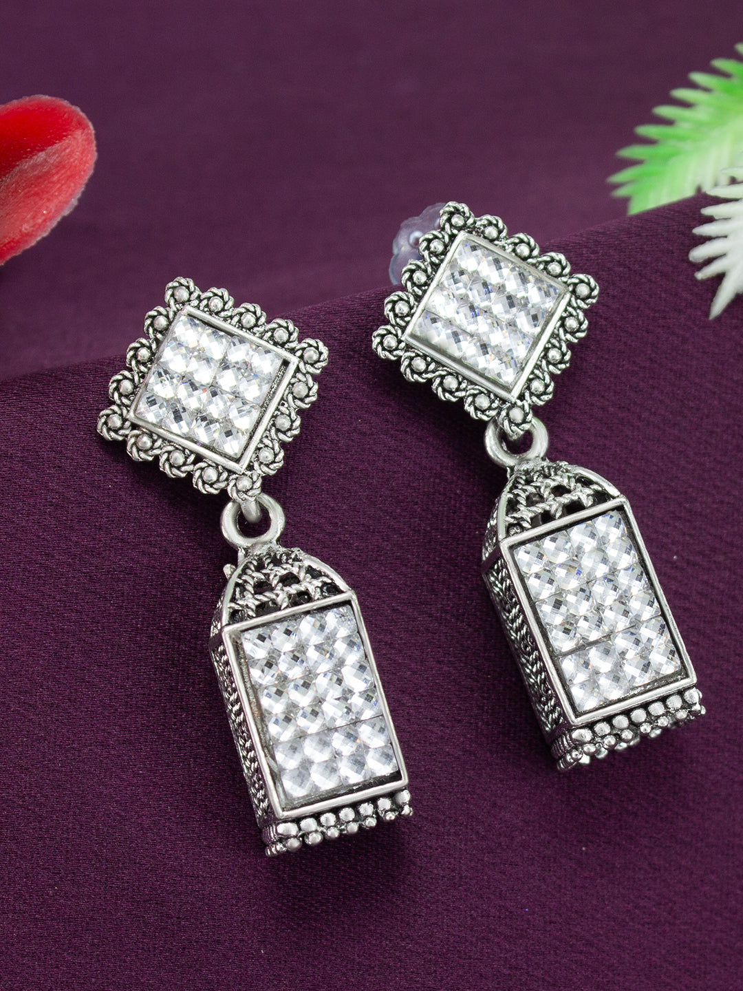 White Square Drop Earrings