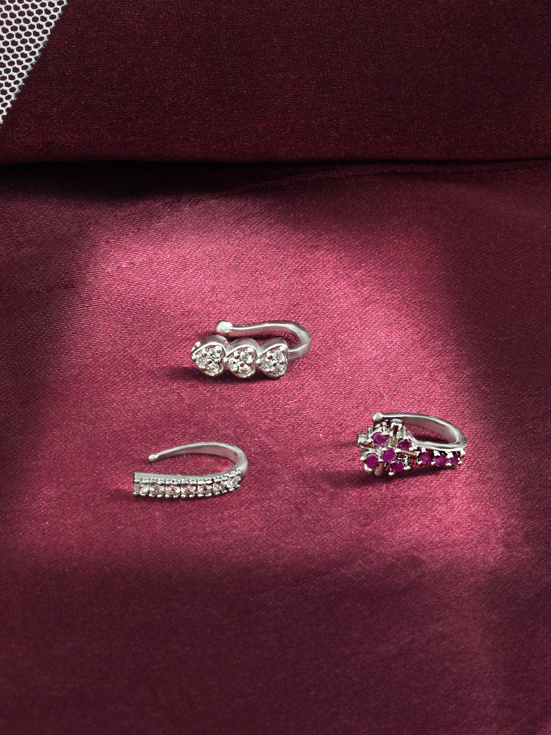 Pack of Three Silver-Plated AD Studded Nosepins