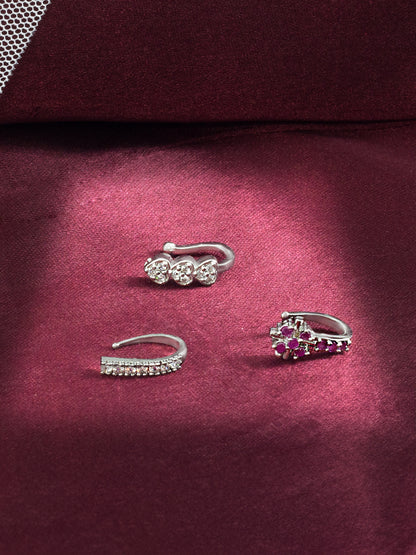 Pack of Three Silver-Plated AD Studded Nosepins