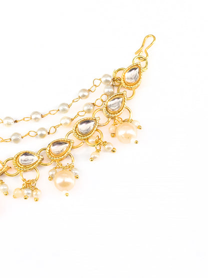 Artificial Stones & Beads Studded 3 Layered Ear Chain