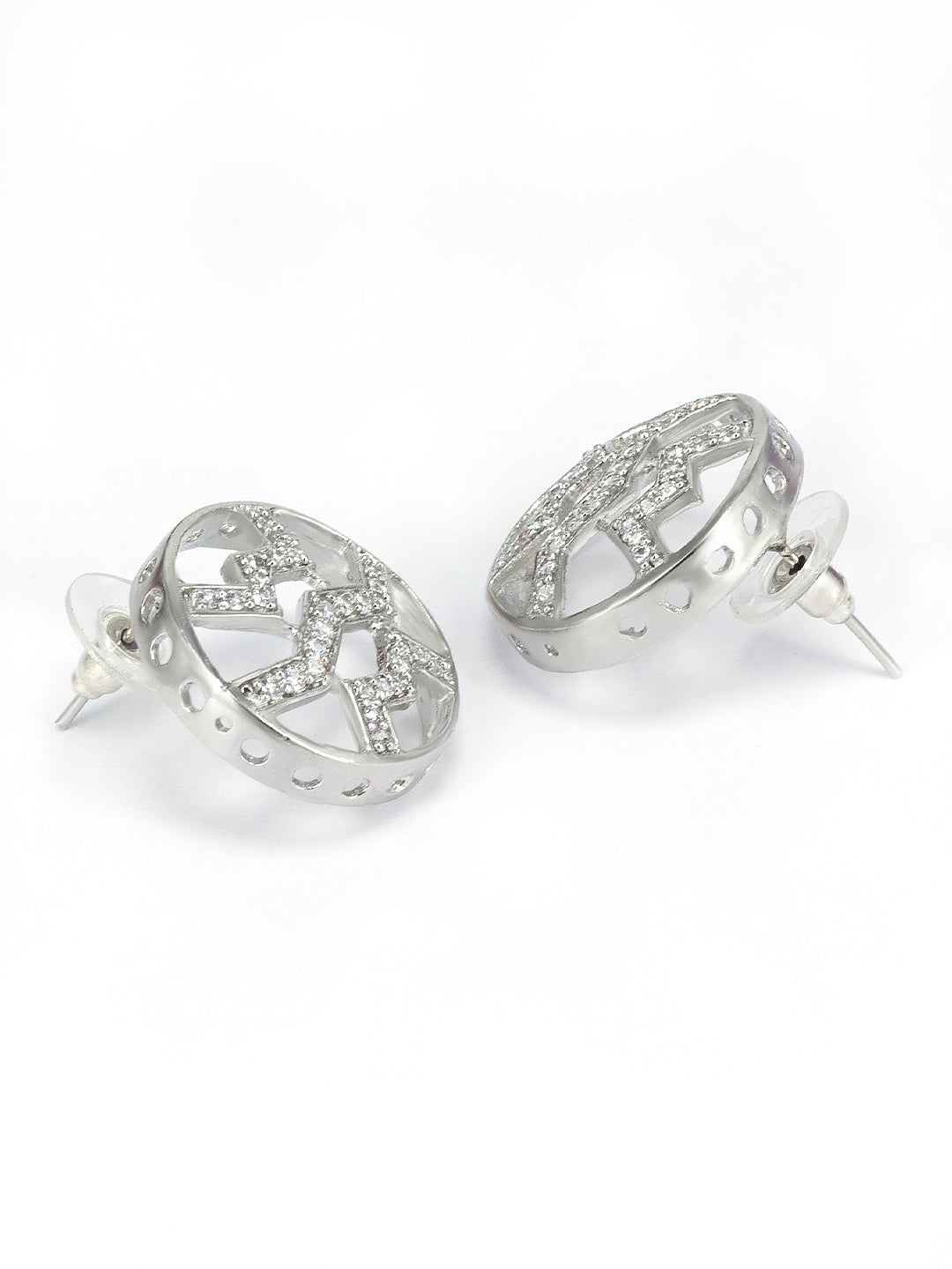 Rhodium-Plated Blue American Diamond Studded Jewellery Set