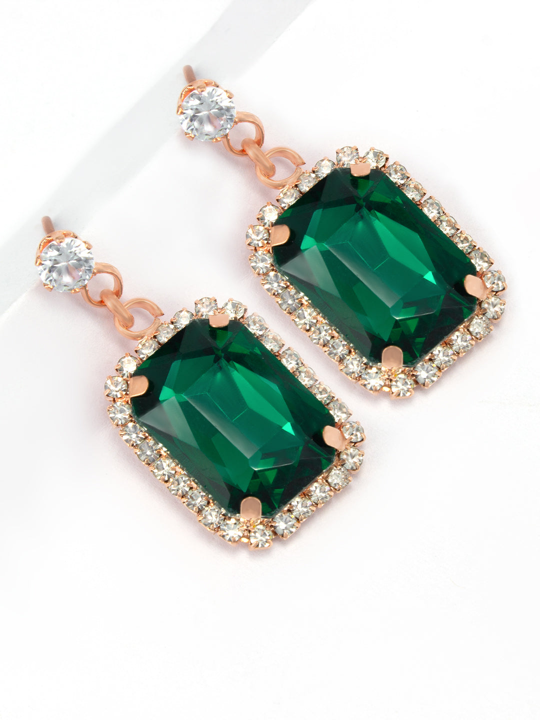 Green Crystal Stone Square Drop Earrings