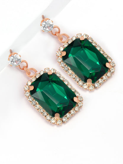 Green Crystal Stone Square Drop Earrings
