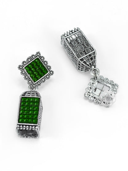 Green Square Drop Earrings