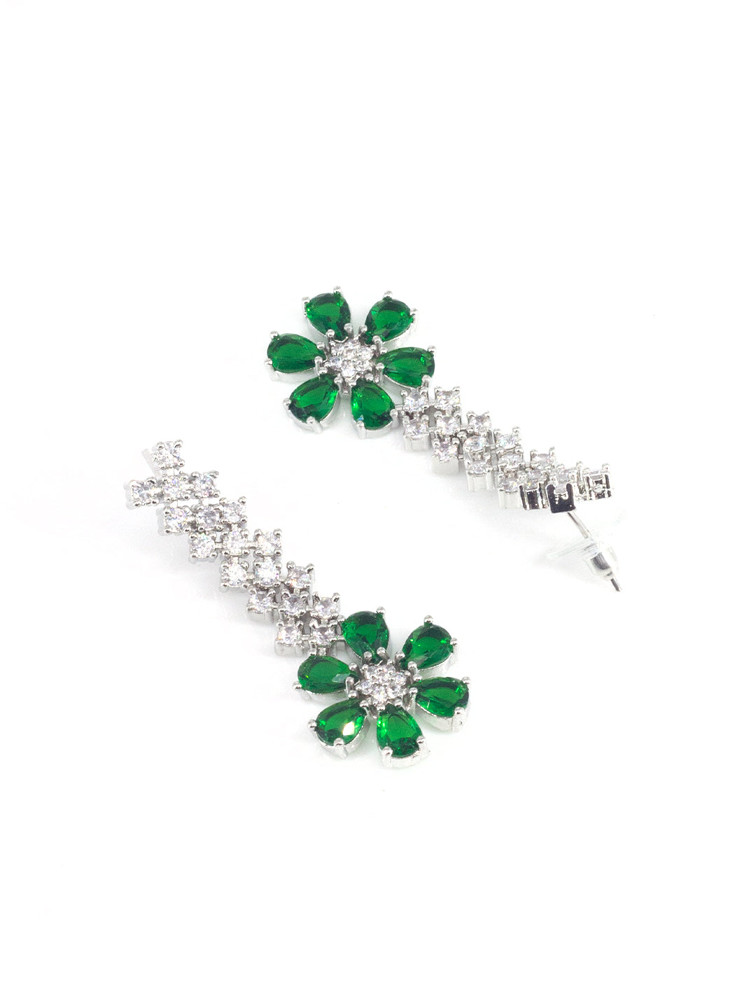 Green 2 Layer AD Studded Floral Jewellery Set