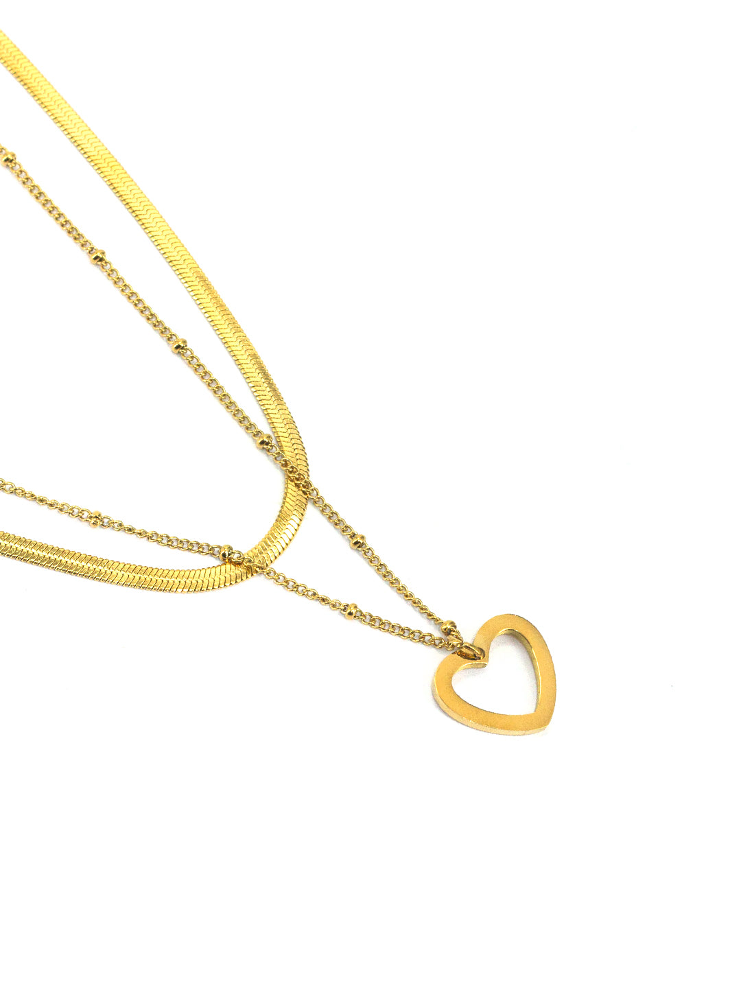 Double Layered Heart Stainless Steel Chain Necklace