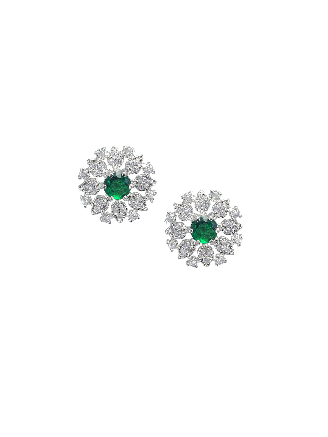 Trendy Green Three Layered AD Bridal Jewellery Set With Maangtika
