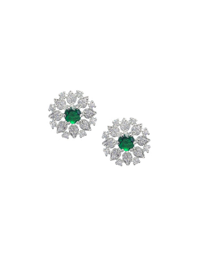 Trendy Green Three Layered AD Bridal Jewellery Set With Maangtika