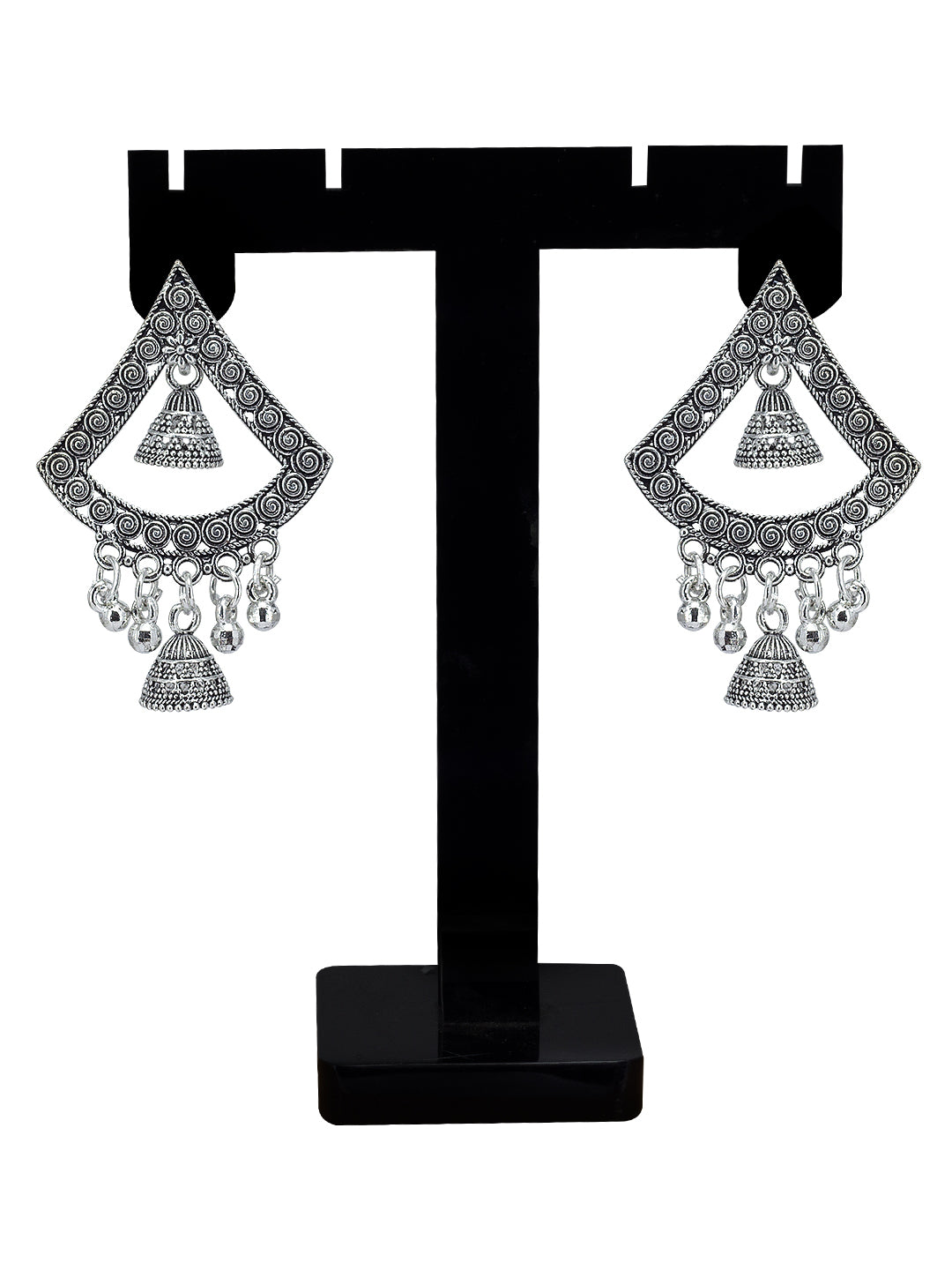 Silver Oxidized Boho Style Jhumki Earrings