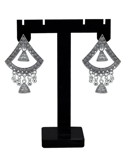 Silver Oxidized Boho Style Jhumki Earrings