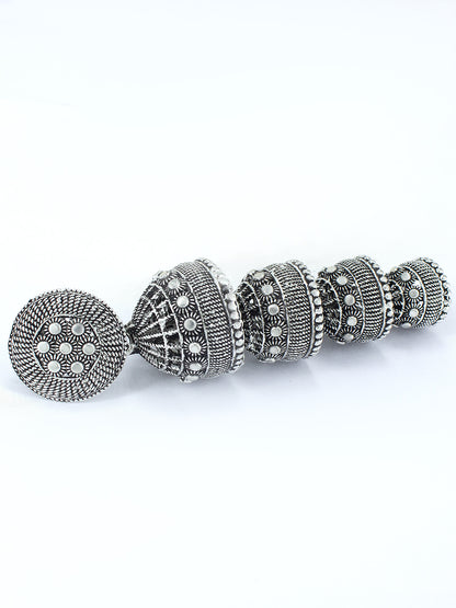 Oxidized Floral Multi Layered Jhumka Earrings