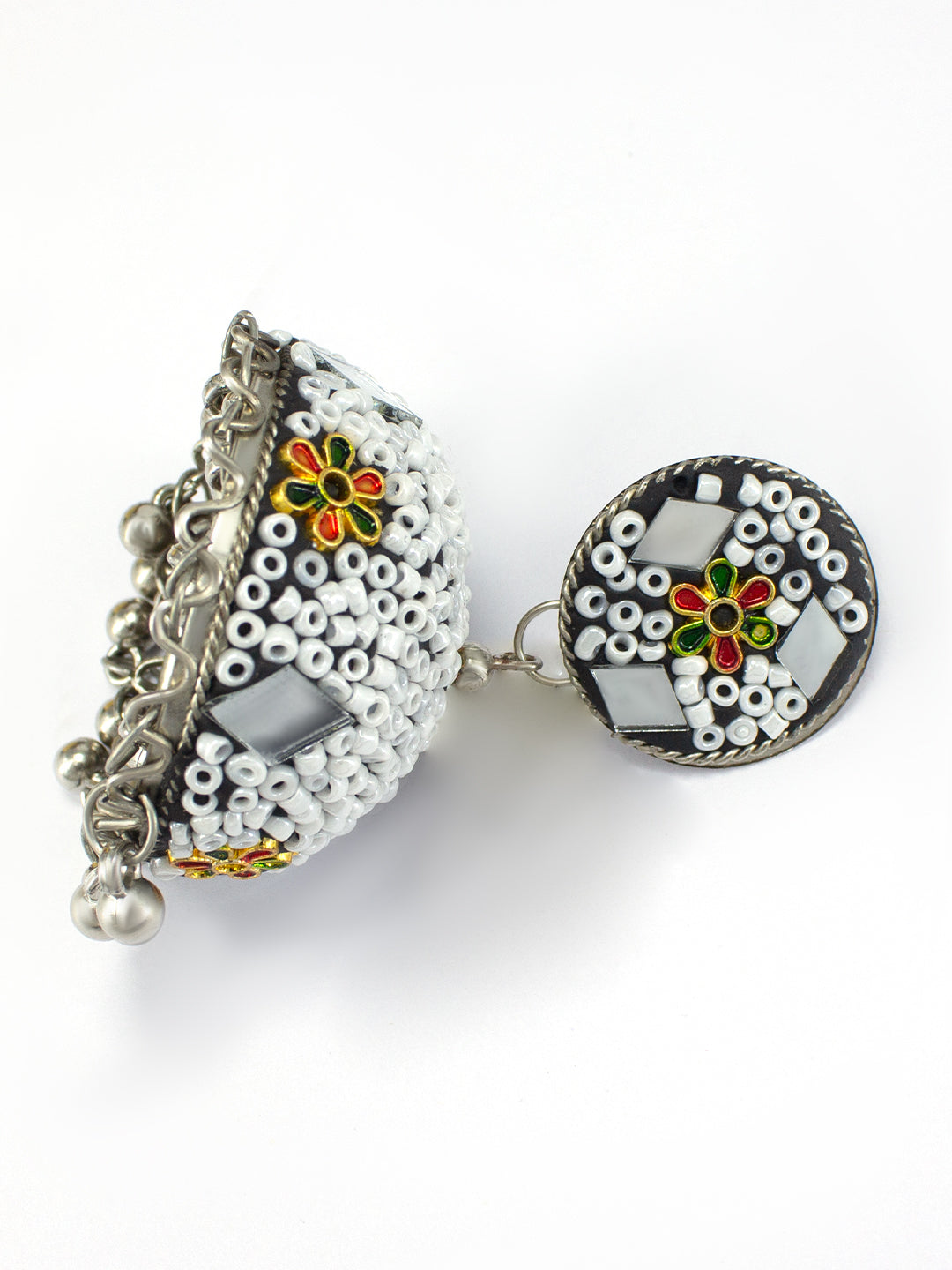 White Beads Drop Jhumka Earrings