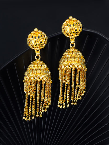Gold Plated Floral Grander Jhumka Earrings