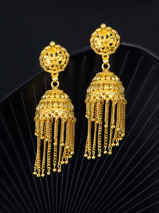 Gold Plated Floral Grander Jhumka Earrings