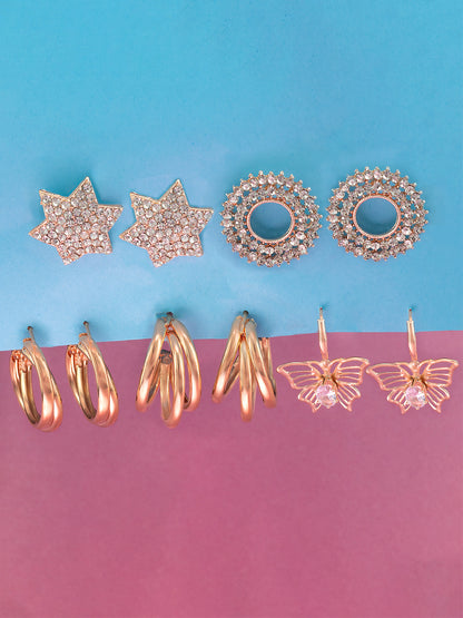 Pack of 5 Rose Gold Hoops & Studs Earrings