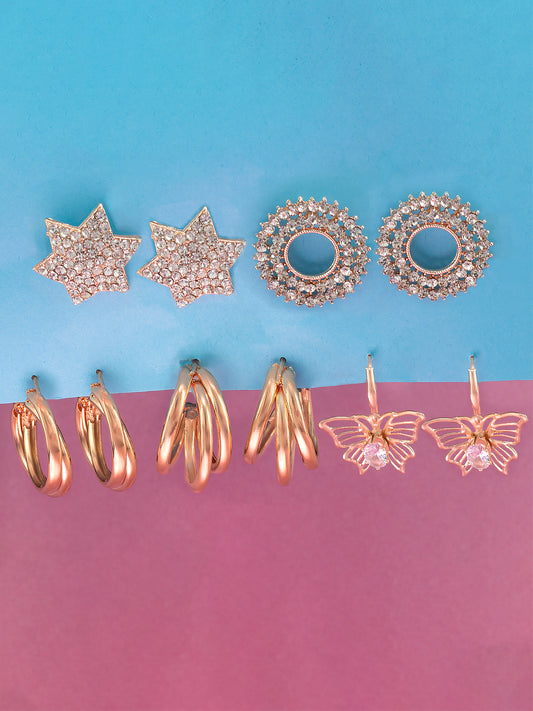 Pack of 5 Rose Gold Hoops & Studs Earrings