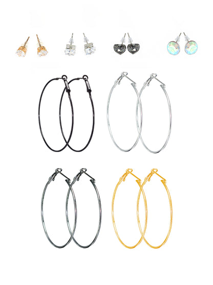 Pack of 8 Studs & Hoop Earrings