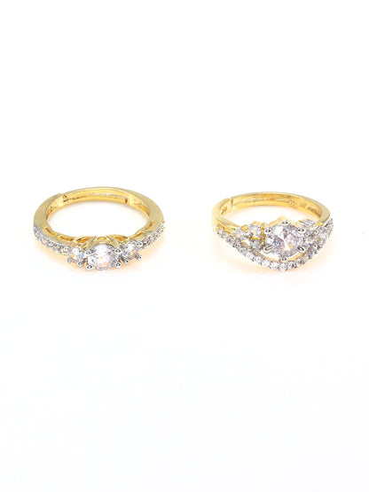 Set Of Two Gold Plated American Diamond Adjustable Finger Rings
