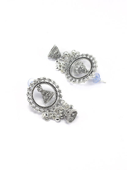 Silver Oxidized Circular Jhumki Drop Earrings