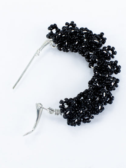 Black Beaded Hoop Earrings
