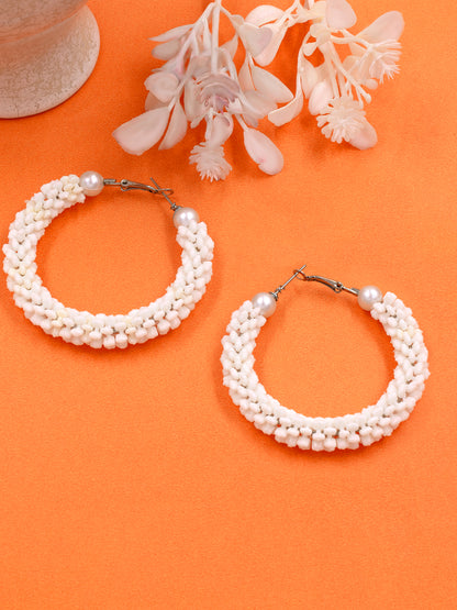 Faux Pearls & Shells Hoop Earrings
