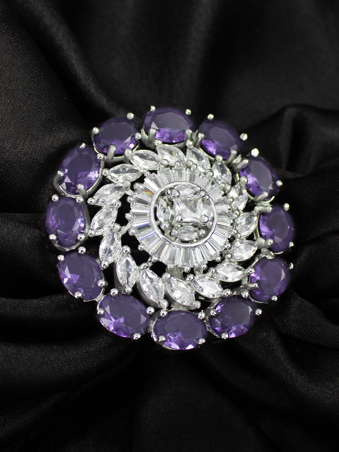Purple AD Floral Adjustable Finger Ring