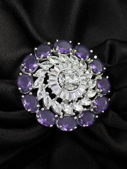 Purple AD Floral Adjustable Finger Ring