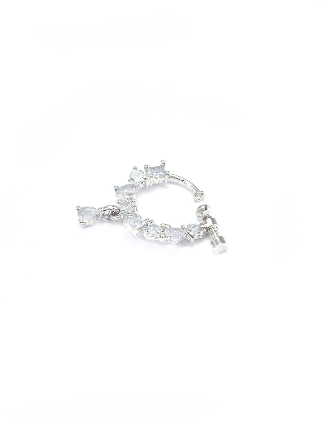 Rhodium Plated American Dimaond Drop Nose Ring