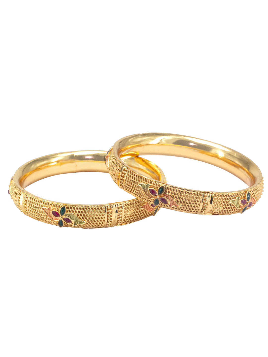 Gold Plated Brass Floral Meenakari Bangle Pair